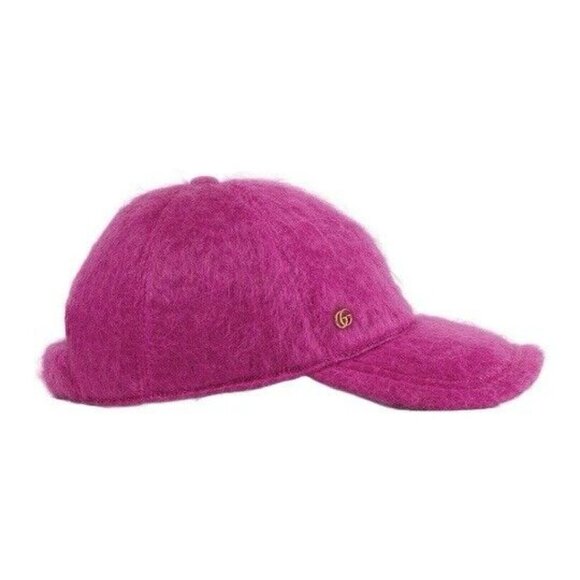 New Authentic Gucci GG Logo Mohair Pink Fuxia Baseball Hat Size M - Picture 2 of 9